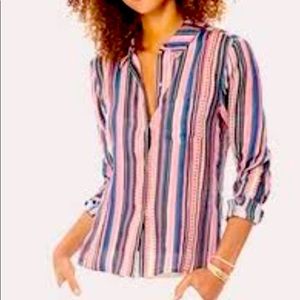 Blouse shirt tee top plaid striped plus lines pink green fashion buttons up